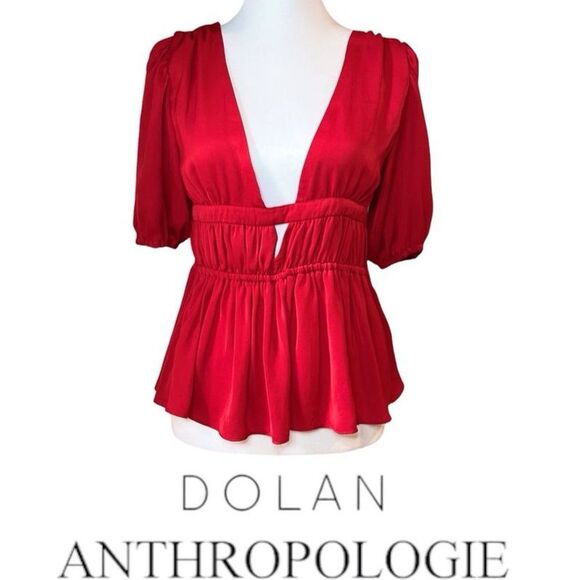 Anthropologie Dolan Cut-out Silky Red V Neck - Picture 3 of 12